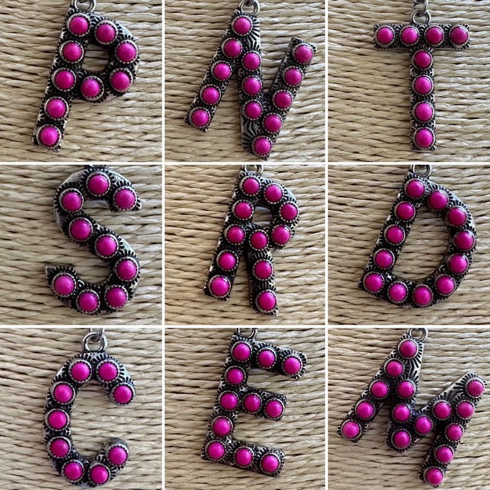 Initial Necklace Hot Pink Barbie Western Nashville ￼P, N, T, S, R, C, E, M